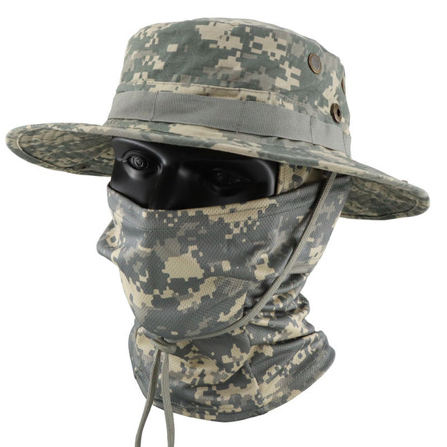Camouflage Tactical Penny Hat suit Multifunctional Outdoor Fishing Hat Fisherman Hat Sunscreen Protective Breathable Round Edge Hat for Men