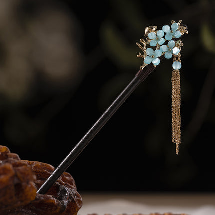 Antique Hairpin Tassel Step Wooden Hairpin Imitation Ebony Headwear Disc Hair Han Clothes Accessories Hair-pulled Ancient Clothes Hair Women