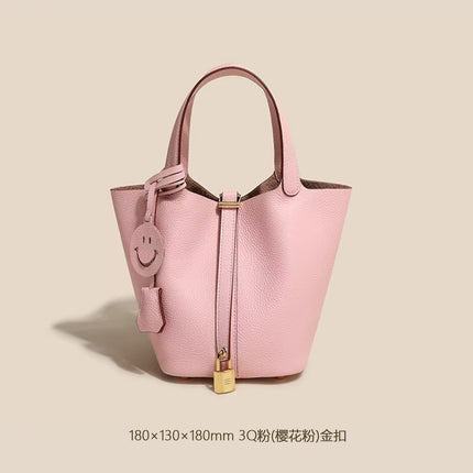 Bags for Autumn and Winter 2025, First Layer Cowhide Bucket Bag, Handheld Mommy Bag, Genuine Leather Tote Bag, Large Capacity Women's Bag