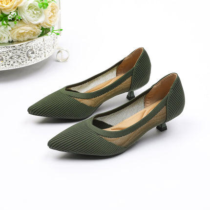 Princess Shoes with Pointed Toes, Fish Silk Flats, Thick Heels, Small Fragrant Knitted Fly Woven Shoes, Hollow High Heels, Tall, Fashionable and Versatile