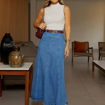 Guangzhou Xintang Tiktok Pop In-Stock Dropshipping Plus-Size Denim Skirt for Women, Low-Stretch High-Waisted Long Skirt