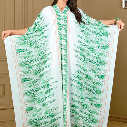 4016 Middle East Cross-Border Plus Size Women's Clothing Arabian Clothing Printed Bat Sleeve Plant Flower Loose Dress