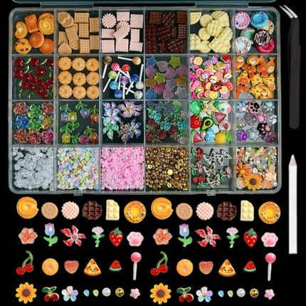 24 grid cartoon nail accessories mix cute cookies donuts candy nail accessories diy handmade material box