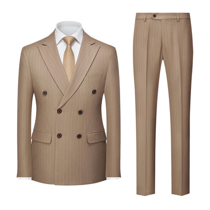 2025 Double-Breasted Striped New Men's Foreign Trade Amazon Suit Two-Piece Set Men's Double-Slit Suit Set