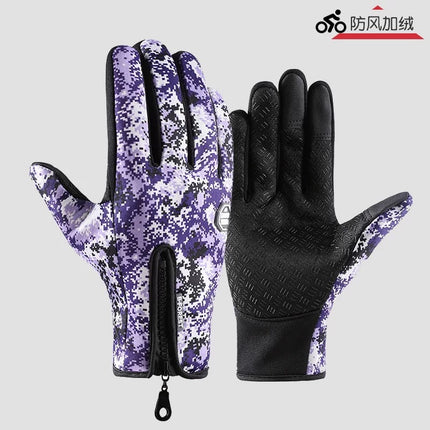 Riding Gloves for Men and Women Touchscreen fleece-lined Thickened Warm Autumn and Winter Electric Vehicle Waterproof Windproof Anti-slip Cold-proof