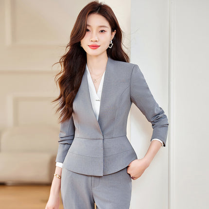 High-End Gray Professional Suit Suit for Women Autumn and Winter 2025 New Hotel Front Desk Jewelry Store Beauty Salon Work Clothes