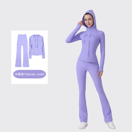 [in Stock] Ld Hooded Flared Jacket Set Top Women's Tight Elastic Fitness Sports Running Yoga Wear