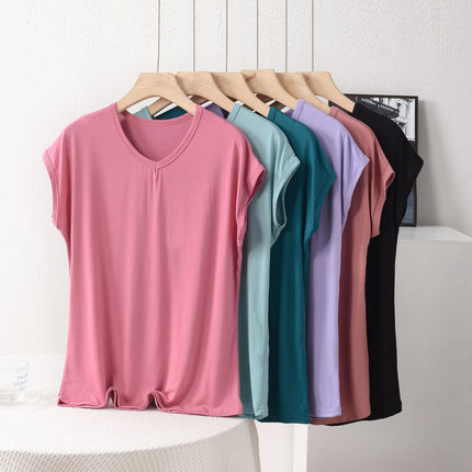 V-neck Modal Short-sleeved T-shirt Women's Summer Thin Loose plus size chubby girl 100.00kg Base Shirt Top Wide Shoulder Vest