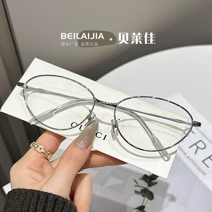 Korean Style Retro Ultra-Light Metal Glasses Frame Anti-Blue Light Glasses Frame High-End Glasses Frame Women's Cat-Eye Glasses