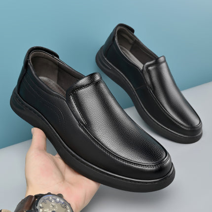 Men's Leather Shoes 2026 Spring New Style Men's Slip-On Non-Slip Business Casual Shoes with Fleece Lining for Middle-Aged and Elderly Men