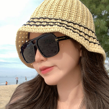 2025 retro double beam large frame small UV-proof sunglasses Korean style outdoor travel decorative flat glasses