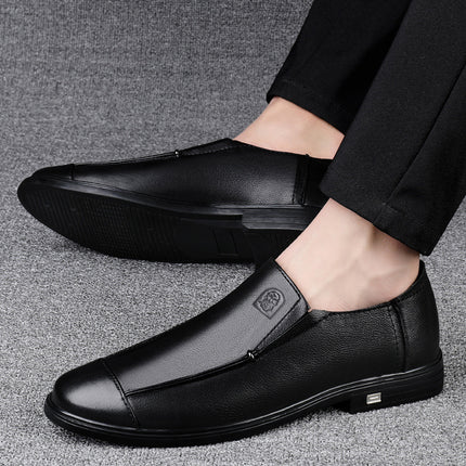 Old People's Head Business Casual Round Head Shallow Mouth Soft Leather Breathable Summer Dress Wedding Leather Shoes Daily Work Men's Shoes