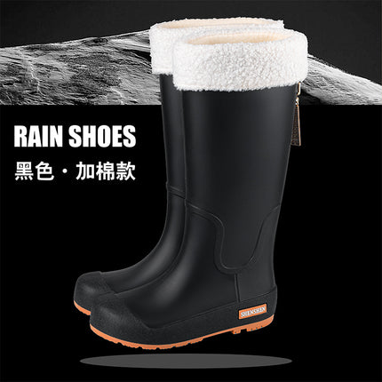 Fashion Trend Rain Shoes Women's Waterproof Non-slip High Barrel Rain Boots Adult Camping Work Wear-resistant Rubber Shoes Long Barrel Water Shoes