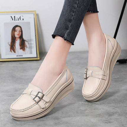 2025 Spring New Casual Thick-Soled Wedge Heel Large Size Slip-On Round Toe Metal Buckle Comfortable and Versatile Mother's Shoes