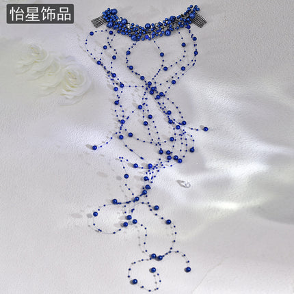 Yixing New Chinese Style National Style Advanced Edge Clip Hair Accessories Traceless Edge Clip Blue Rhinestone Atmospheric Tassel A230