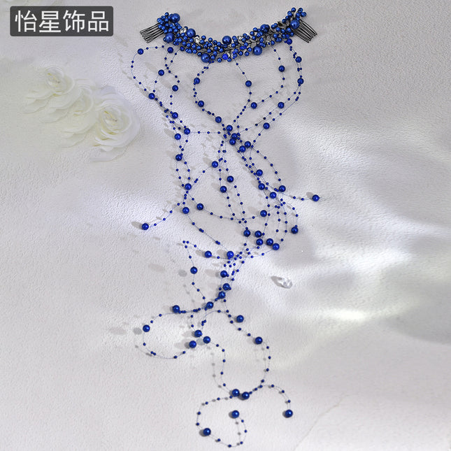 Yixing New Chinese Style National Style Advanced Edge Clip Hair Accessories Traceless Edge Clip Blue Rhinestone Atmospheric Tassel A230