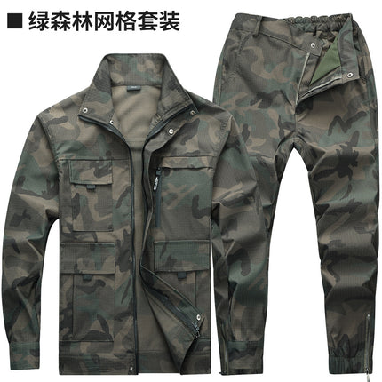 Camouflage Suit Spring & Fall Wear-Resistant Labor Protection Clothing Mesh Anti-Tear Workwear Outdoor Mountaineering Camping Military Fan Training Clothing
