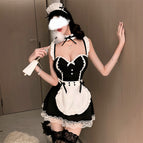 Black [headband + neck ring + dress + apron + t pants] / One size fits all【 40-60kg 】