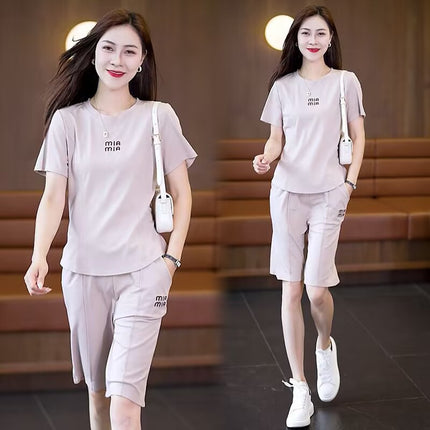 Casual Fashion Sportswear Set for Women 2025 Summer New Trendy Age-Reducing Stylish Slimming Top and Pants Two-Piece Set
