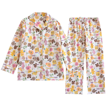Cotton Sanding Luna Long-sleeved Lapel Postpartum Pregnancy Lactation Dual-purpose Pregnant Women's Pajamas for Spring and Autumn