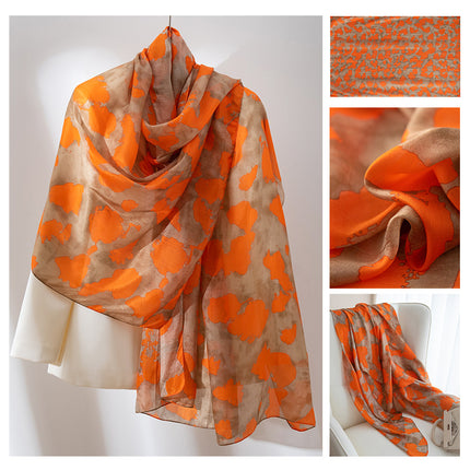 Autumn New Arrival Mulberry Silk Scarf for Women, Green Small Floral Shawl, Long Silk Scarf, Ready for Wholesale