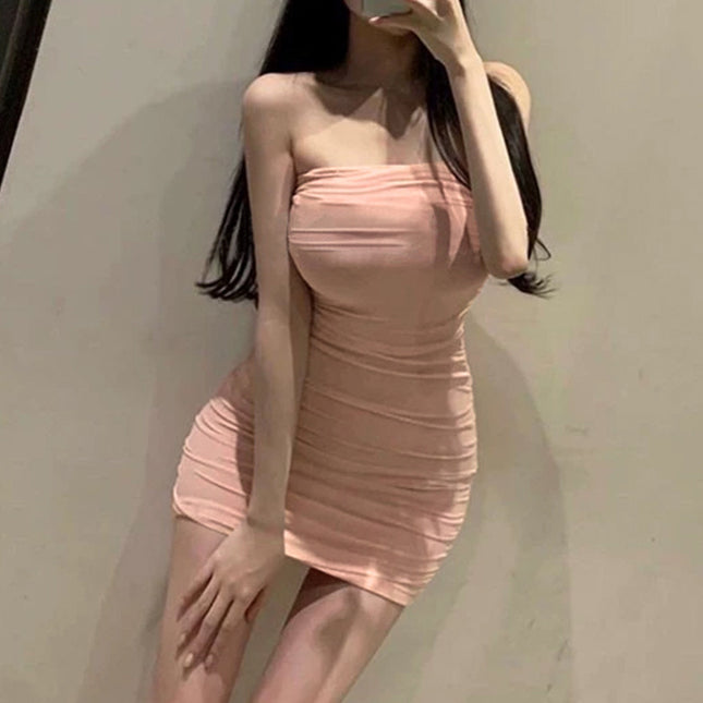 South Korea Dongdaemun Slim-fit Slimming Sexy off-shoulder Collar Figure Figure Mesh Folding Bag Hip Strapless Skirt Women