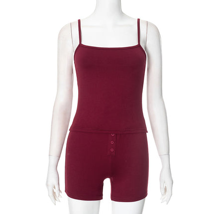 K25ST001 Europe and the United States cross-border women's spring and summer suspenders backless tight elastic low waist button hip shorts suit