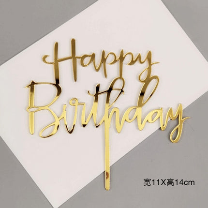 Acrylic Cake Baking Decoration Inserts Round Square English Happy Birthday Dessert Toppers Party Cards