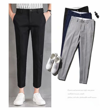 Summer Cropped Pants for Men, Korean Style Trendy Black Casual Pants, Thin Drapey Suit Pants, Slim Fit Tapered Dress Pants for Men