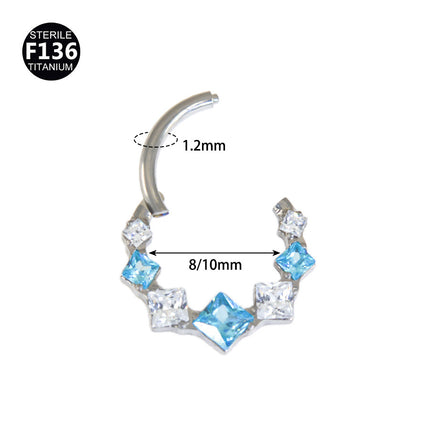 1.2mm thick 8~10mm inner diameter titanium alloy square color stitching zircon nose ring nasal septum puncture jewelry