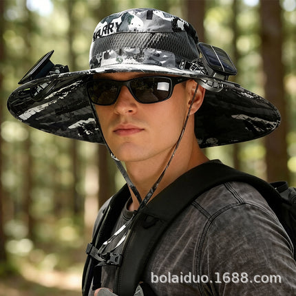 Summer Popular Fisherman Hat Solar Double Fan Rechargeable Hat Cross-Border Wholesale Sunshade and Sun Protection Essential for Fishing