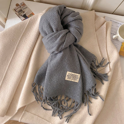 New Pure Color Imitation Cashmere Scarf for Women in Winter, Monochromatic, Versatile, High-End, Warm Neck Protection, Neck Scarf for Couples