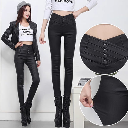 Women's Popular Outer Wear Plus Velvet Leather Pants 2025 Autum New High-Waist Slimming Look Thickeneded Fashionable Matte Coated Pants for Women