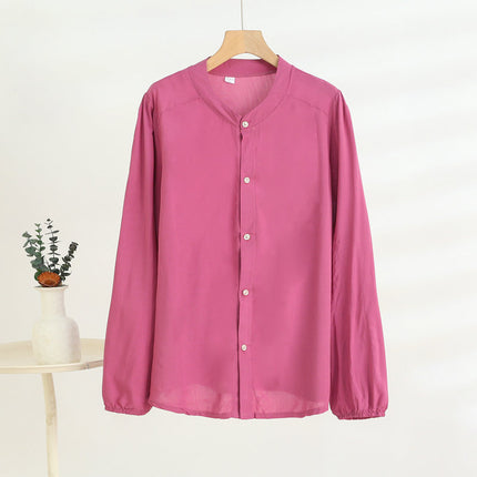Middle-Aged and Elderly Women's Summer Thin Cardigan Mother's Wear Cotton Silk Long-Sleeved Loose Large Size Artificial Cotton Shirt Pajama Top