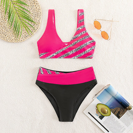 2026 New Hot-Selling European and American Amazon Sexy Rhinestone Printed Two-Piece Bikini Swimsuit