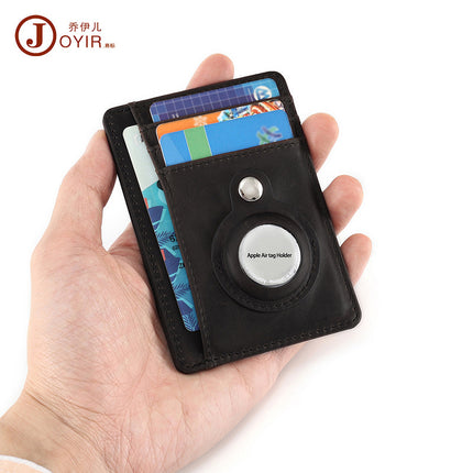 Cross-border New Portable Mini Wallet RFID Genuine Leather Tracker Card Case Crazy Horse Leather Retro Thin Card Bag Men's Bag