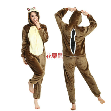 Mixed batch autumn and winter flannel adult cartoon conjoined animal pajamas cheese cat home clothes thick toilet wholesale