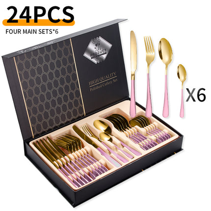 Cross-border Amazon stainless steel tableware 24 pieces suit Western tableware steak knife fork spoon gift box tableware suit