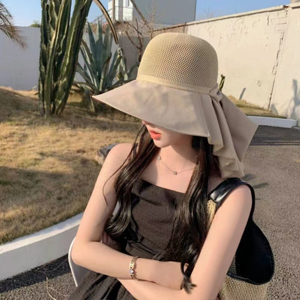 Spring and summer sunscreen face-covering breathable fisherman hat Korean bow shawl hat outdoor multi-functional sun hat