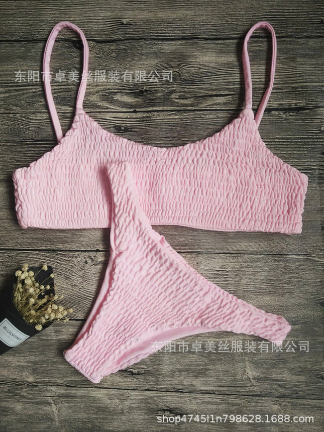 Triangle Bikini_2019 European and American Aliexpress Popular Swimsuit Sexy Pleated Triangle Bikini Bikini
