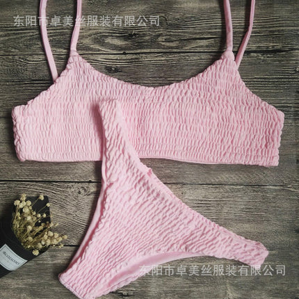 Triangle Bikini_2019 European and American Aliexpress Popular Swimsuit Sexy Pleated Triangle Bikini Bikini