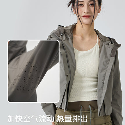 New Outdoor Hooded Jacket Women's Sports Jacket Windproof Waterproof Breathable Short Jacket Work Shirt