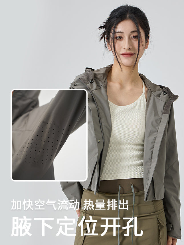 New Outdoor Hooded Jacket Women's Sports Jacket Windproof Waterproof Breathable Short Jacket Work Shirt