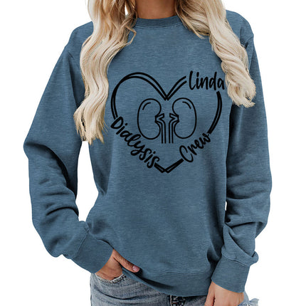 Foreign trade supply dialysis love printing round neck women's coat sweater foreign trade supply autumn and winter coat leisure