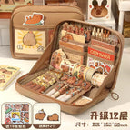 Multi-layer standing pencil case-coffee 10 capybara sticker 2 brooch
