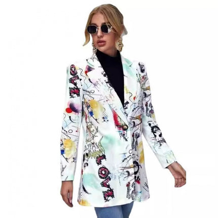 Amazon AliExpress foreign trade autumn new women's fashion printing long sleeve suit coat