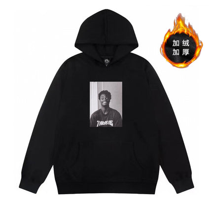Heavy Thrasher Flame Hooded Unisex Sweatshirt American Style Cross-Border Casual Hoodie Trendy Brand Printed Loose Fleece-Lined