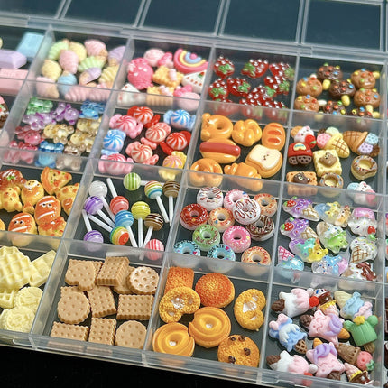 24 grid cartoon nail accessories mix cute cookies donuts candy nail accessories diy handmade material box