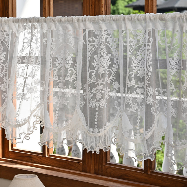 Shein Dropshipping New Cross-Border Arched Lace Curtain Rod Window Screen Living Room Warp Knitted Lace Semi-Blackout Curtain