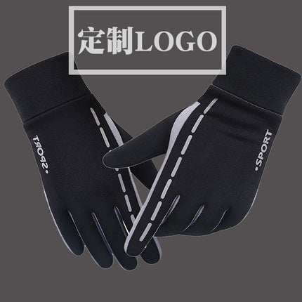 Printed LOGO gloves full finger men's autumn and winter touch screen plus velvet gloves men's warm non-slip waterproof winter printing